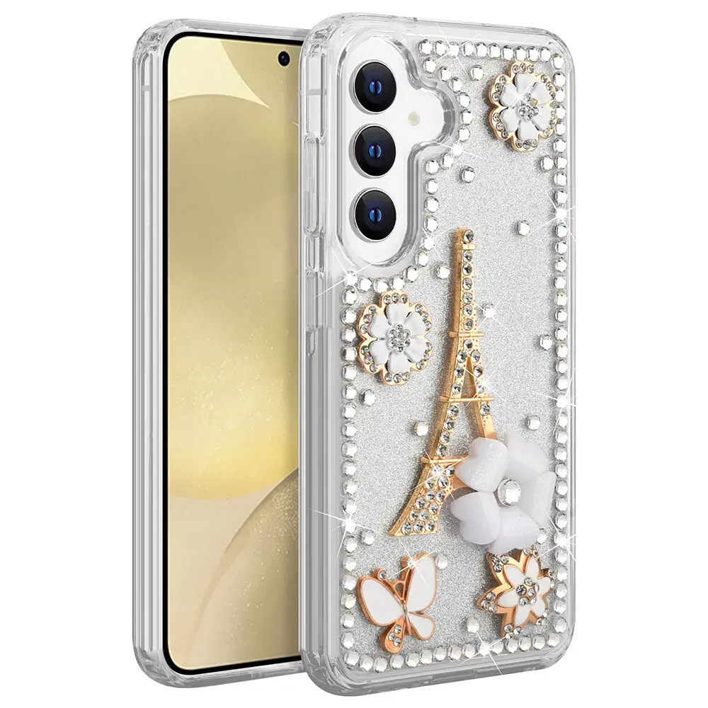 Samsung Galaxy S25 Plus/S24 Plus Glitter and Rhinestones with Eiffel Tower Case